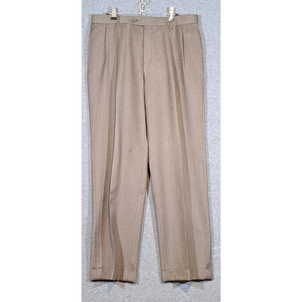 Jos. A. Bank Mens Brown Herringbone Flat Front Cuffed Dress Pants 34x30
